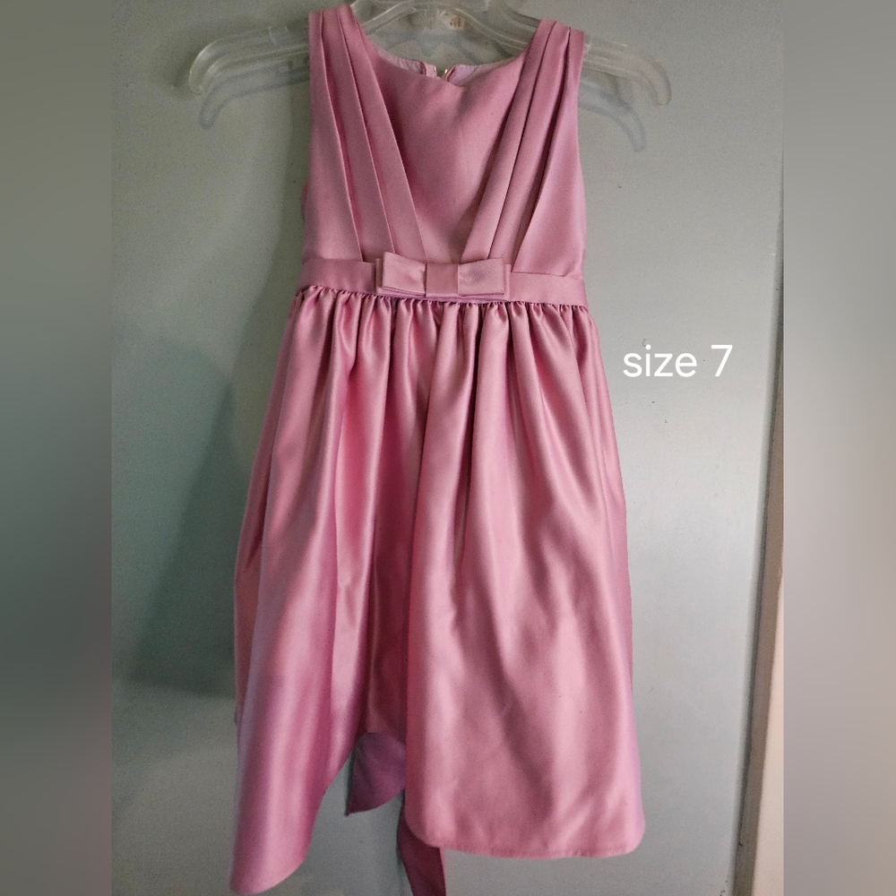 Pink satin girls 7 knee length dress